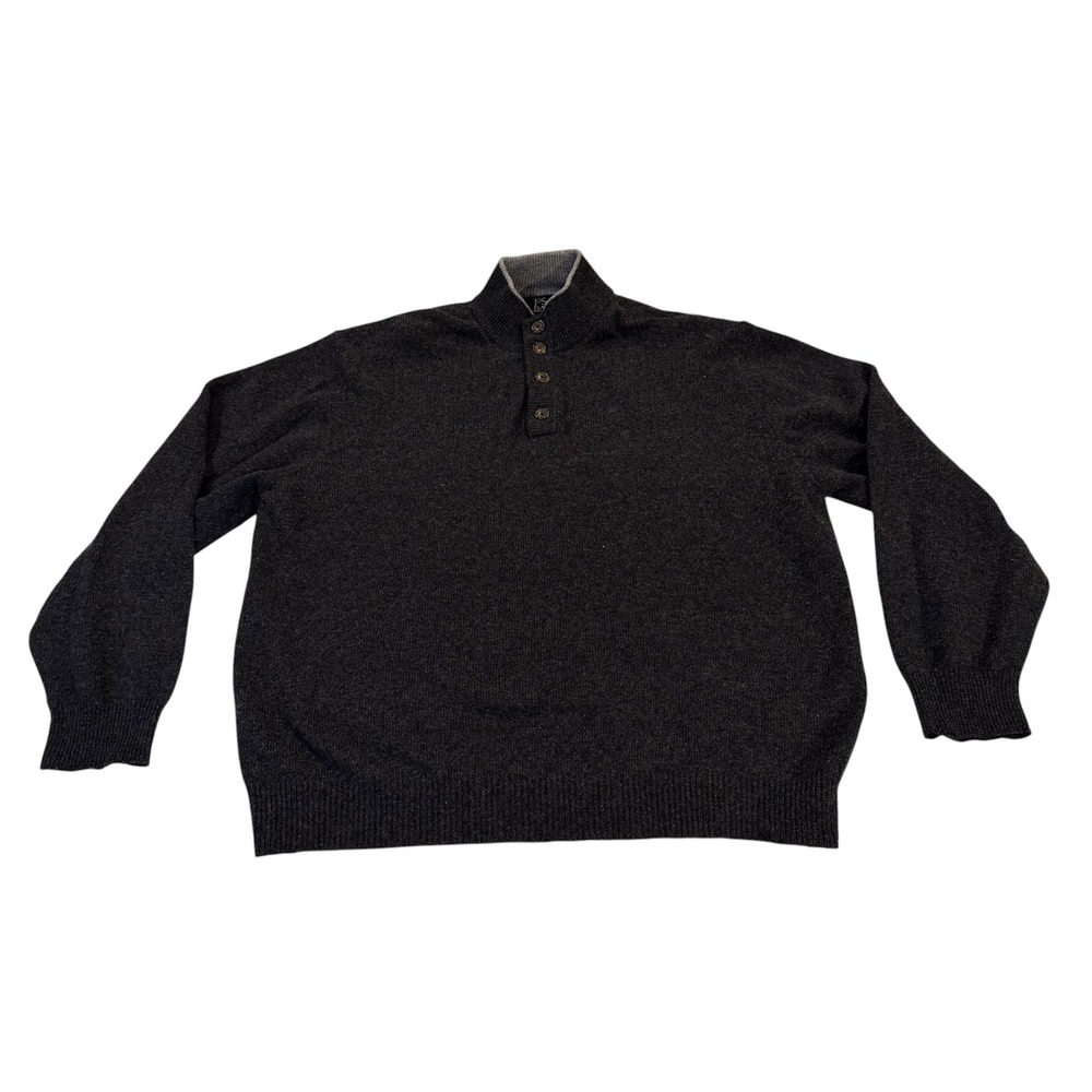 Jos. A. Bank Mens XL Charcoal Gray Lambswool Blend Mock Neck Henley Sweater